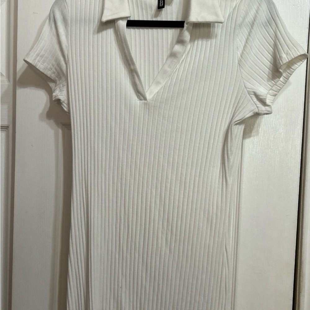 H&M White Ribbed Midi Dress